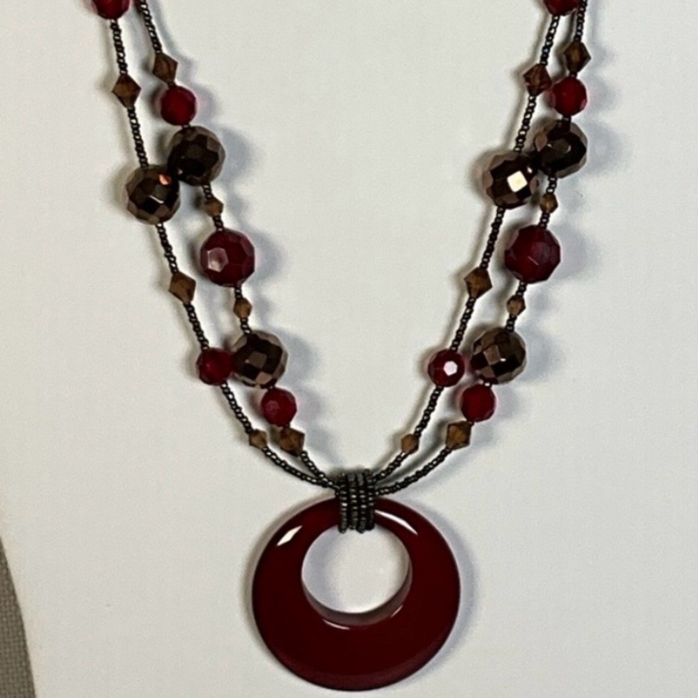 Lia Sophia Necklace Red and Brown Beaded